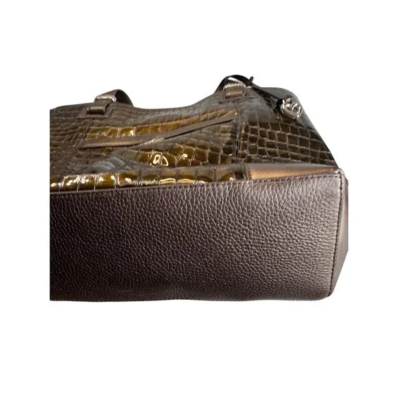 Brighton Jetson Laptop Tote Green Croc Embossed Patent Leather 14 Inch - Picture 7 of 12